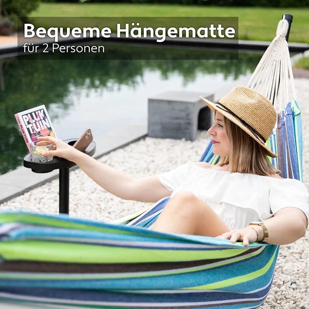VITA5 Hängematte Mit Gestell Outdoor - Hängematte 2 Personen Für Garten & Balkon - Doppelhängematte Mit Getränkehalter- Tragbare Hängematte 200kg Belastbarkeit (Grün/Blau Cupholder) 3 VITA5 Hängematte Mit Gestell Outdoor - Hängematte 2 Personen Für Garten & Balkon - Doppelhängematte Mit Getränkehalter- Tragbare Hängematte 200kg Belastbarkeit (Grün/Blau Cupholder) – Bild 3