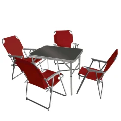 Wohaga 5tlg. Campingmöbel-Set Tisch 75x55cm + 4x Klappstuhl Rot