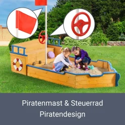 Juskys Sandkasten Käpt’n Pit - Piratenschiff Boot Aus Holz – Große Kinder Sandkiste Für Den Garten Mit Bodenplane Und Sitzbank, Outdoor Sandbox -Garten- & Gewächshäuser Geschäft 639fa4565ad62f2e96431605351c9052
