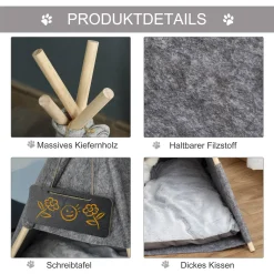 Pawhut Haustierzelt Katzenhaus Hundezelt Katzenbett Katzenzelt Mit Weichem Kissen Plüsch Filz Maschinenwaschbar Grau 58 X 58 X 80 Cm -Garten- & Gewächshäuser Geschäft 63be77c54448046457df532c0fe4e3d7