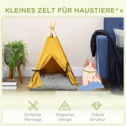 PawHut Tipi-Zelt Für Haustiere, Tierbett Im Tipi-Design, Katzenzelt Mit Kissen, Katzenhaus Mit Rutschfestem Boden Spielball, Hundebett Zum Schlafen, Katzenbett, Kiefernholz, Indoor, Gelb 12 PawHut Tipi-Zelt Für Haustiere, Tierbett Im Tipi-Design, Katzenzelt Mit Kissen, Katzenhaus Mit Rutschfestem Boden Spielball, Hundebett Zum Schlafen, Katzenbett, Kiefernholz, Indoor, Gelb -Garten- & Gewächshäuser Geschäft 63edd395c2a57d519d8aea66b894861d