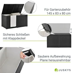Juskys Polyrattan Auflagenbox Ikaria 950 L Inkl. Deckel Mit Hubautomatik & Innenplane – Garten Kissenbox Für Balkon & Terrasse – Gartenbox Schwarz -Garten- & Gewächshäuser Geschäft 643f4799658d7e28fbdd301ab238de1b