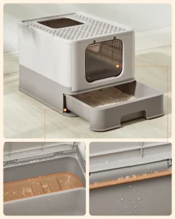 FEANDREA Katzenklo, Mit Deckel, Für Katzen Bis 15kg, Haferflockenfarben-warmgrau 11 FEANDREA Katzenklo, Mit Deckel, Für Katzen Bis 15kg, Haferflockenfarben-warmgrau -Garten- & Gewächshäuser Geschäft 6458d9b131ab01071d7202b6d97dbff1