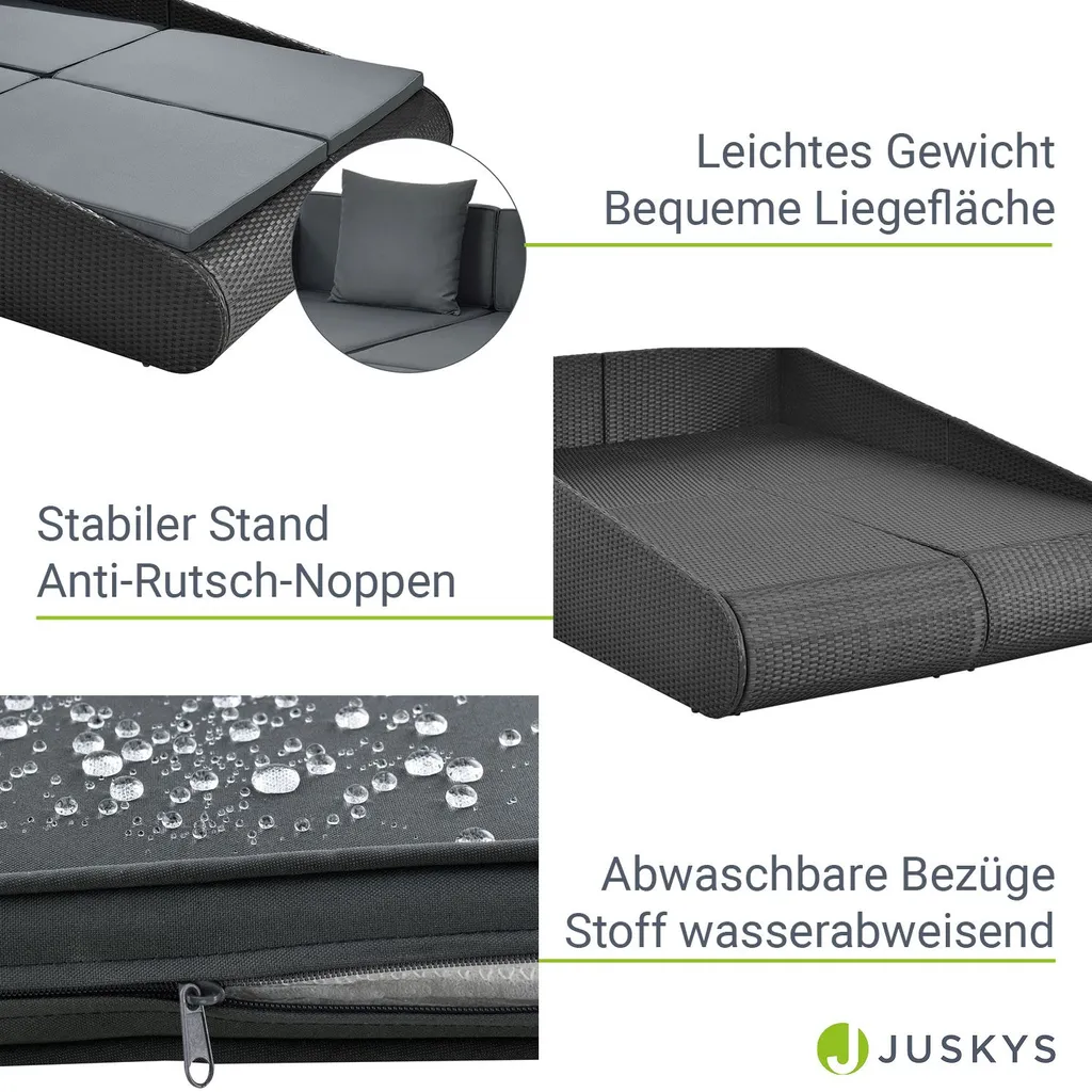 Juskys Polyrattan Sonnenliege Mykonos – XXL Outdoor Doppelliege Mit Polster Kissen In Grau Waschbar – Für Garten & Balkon – Gartenliege Sonneninsel 5 Juskys Polyrattan Sonnenliege Mykonos – XXL Outdoor Doppelliege Mit Polster Kissen In Grau Waschbar – Für Garten & Balkon – Gartenliege Sonneninsel – Bild 5