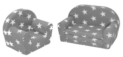 Dynamic24 Kinder Sofa + Sessel Set Sofagarnitur Kindercouch Ausziehbar Kinderzimmer Möbel