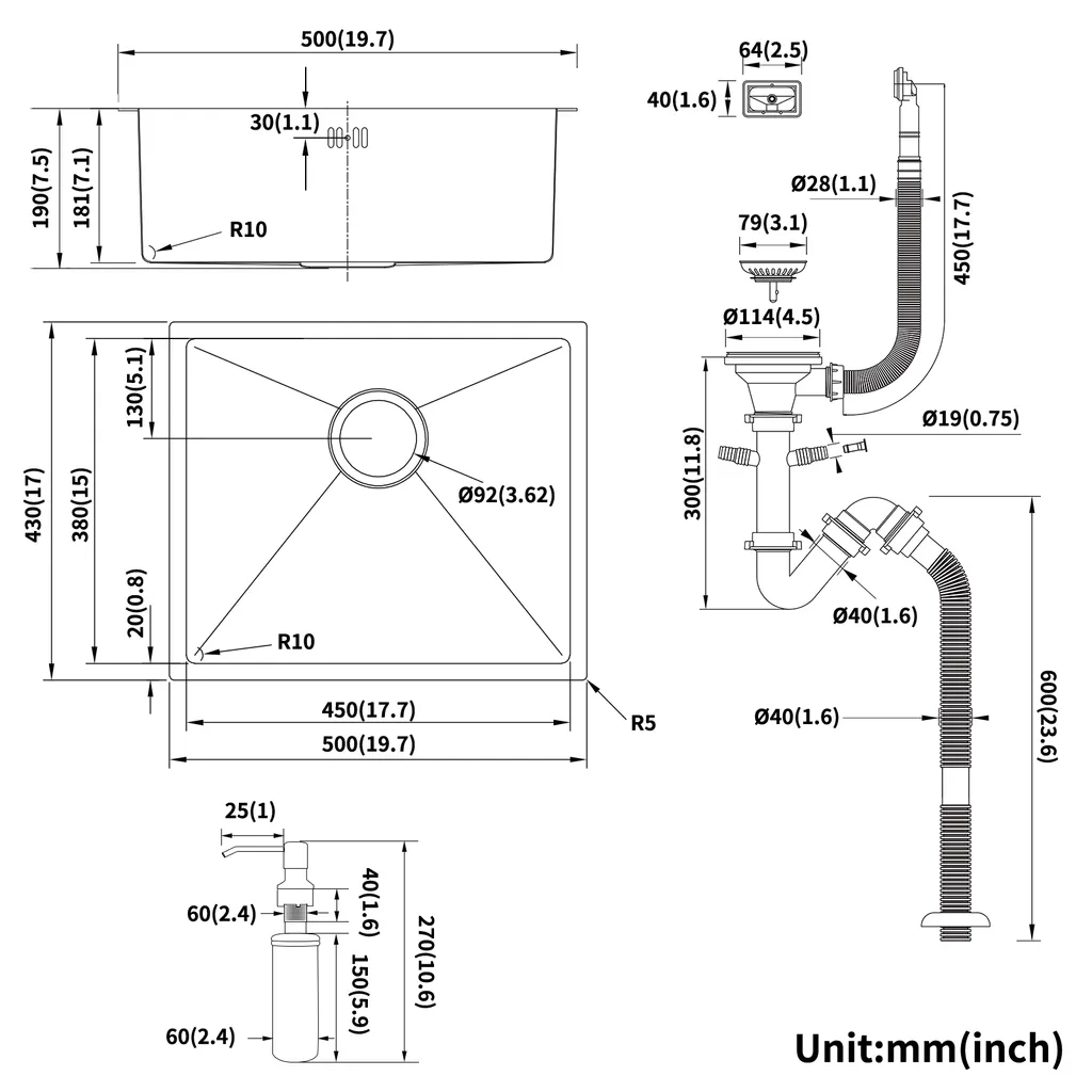 Auralum Küchenspüle Edelstahl Waschbecken Einbauspüle Ohne Montagelöcher Spülbecken Mit Ablaufgarnitur 50*43CM, Dunkelgrau 11 Auralum Küchenspüle Edelstahl Waschbecken Einbauspüle Ohne Montagelöcher Spülbecken Mit Ablaufgarnitur 50*43CM, Dunkelgrau – Bild 11