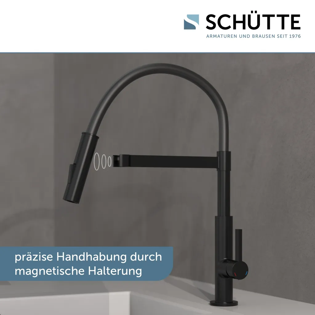 Schütte SCHÜTTE Küchenarmatur MIAMI, Wasserhahn Küche Mit Geschirrbrause, 360° Schwenkbare Küchenarmatur, Schwarz Matt 3 Schütte SCHÜTTE Küchenarmatur MIAMI, Wasserhahn Küche Mit Geschirrbrause, 360° Schwenkbare Küchenarmatur, Schwarz Matt – Bild 3