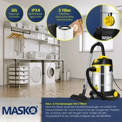 Masko® Industriestaubsauger Staubsauger Nass Trocken Sauger Edelstahl Max. 1800W, Farbe:Gelb -Garten- & Gewächshäuser Geschäft 64f04db3db07f60d9b930fcc8a8101d6