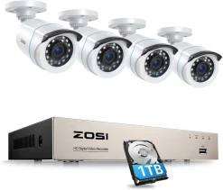 ZOSI 8CH H.265+ 1080P DVR Überwachungssystem Mit 1TB Festplatte Und (4) 2MP Außen Video Kamera Set, 24M IR Nachtsicht