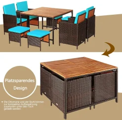 COSTWAY 9 TLG. Polyrattan Set Rattanmöbel, Garten Esssitzgruppe Aus Tisch, Sessel Und Ottomane, Garten Sitzgruppe Mit Kissen, Gartenmöbel Platzsparend -Garten- & Gewächshäuser Geschäft 65546fa91ff8f1f7cb5357c2ca4ddc03