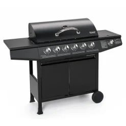 TAINO BASIC 6+1 Gasgrill Mit Seitenbrenner 6 Brenner Edelstahl-Brenner Grillwagen BBQ Schwarz