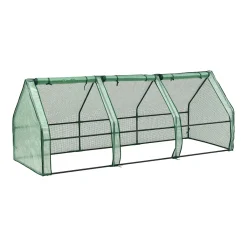 En.casa Mini Gewächshaus Höflein 240x90x90cm Foliengewächshaus Für Draußen Treibhaus Mit Reißverschluss Und 3 Fenstern Gitternetzfolie Grün