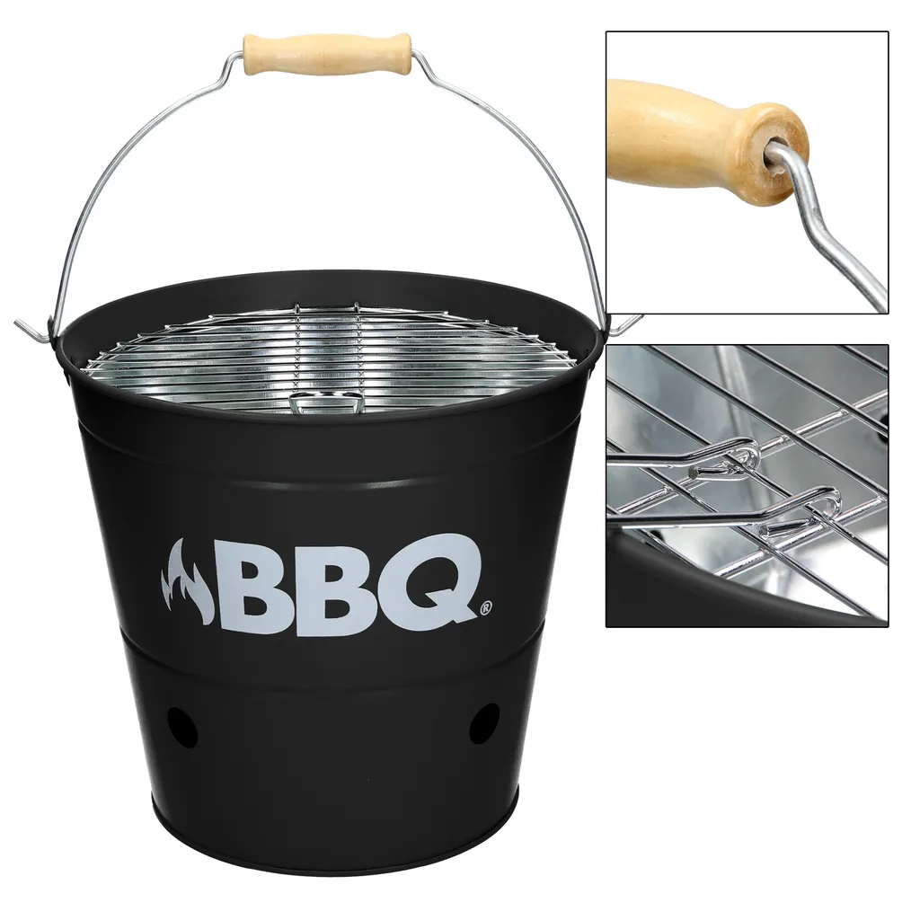 ECD Germany Grilleimer Ø 25cm Mit Grillrost Und Tragegriff, Eimergrill Aus Edelstahl In Matt Schwarz, Minigrill Mit Belüftung, Campinggrill Holzkohlegrill BBQ Grill Picknickgrill Grillkübel Feuerkübel 5 ECD Germany Grilleimer Ø 25cm Mit Grillrost Und Tragegriff, Eimergrill Aus Edelstahl In Matt Schwarz, Minigrill Mit Belüftung, Campinggrill Holzkohlegrill BBQ Grill Picknickgrill Grillkübel Feuerkübel – Bild 5
