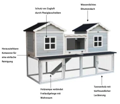 Dehner Nagerheim Happy Home Refugio, Mit Freilaufgehege, 117 X 190 X 76 Cm, Bitumen/Plexiglas/Tannenholz, Hellblau