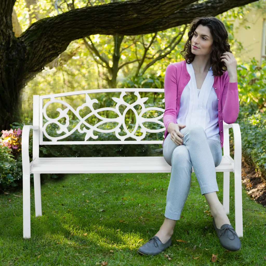 Relaxdays Vintage Gartenbank In Weiß 3 Relaxdays Vintage Gartenbank In Weiß – Bild 3