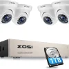 ZOSI 8CH H.265+ DVR Mit 1TB Festplatte Und 4x FHD 1080P Dome Überwachungskamera System Für Innen Und Außen, 24M IR Nachtsicht