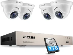 ZOSI 8CH H.265+ DVR Mit 1TB Festplatte Und 4x FHD 1080P Dome Überwachungskamera System Für Innen Und Außen, 24M IR Nachtsicht
