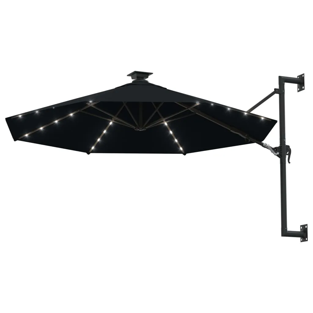 VidaXL Sonnenschirm Wandmontage Mit LEDs Und Metallmast 300 Cm Schwarz 2 VidaXL Sonnenschirm Wandmontage Mit LEDs Und Metallmast 300 Cm Schwarz – Bild 2