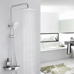 Aihom Duschsystem Mit Thermostat 40℃ Duscharmatur Duschset Mit Rainshower Handbrause Duschkopf Regendusche Dusche Armatur Duschpaneel Duschset Mit Regal