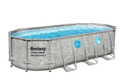 Bestway® Power Steel™ Swim Vista Series™ Frame Pool Komplett-Set Mit Filterpumpe 549 X 274 X 122 Cm, Steinwand-Optik (Cremegrau), Oval