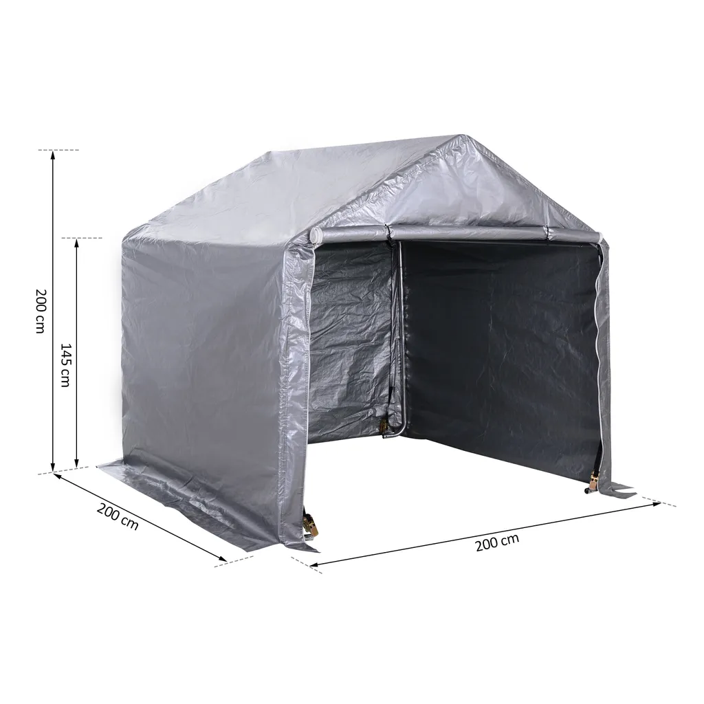 Outsunny Foliengerätehaus, Gerätehaus Im Garten, Foliengarage, Galvanisierter Stahl, PE, Grau 2 X 2 X 2 M 7 Outsunny Foliengerätehaus, Gerätehaus Im Garten, Foliengarage, Galvanisierter Stahl, PE, Grau 2 X 2 X 2 M – Bild 7