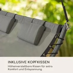 Blumfeldt Palermo - Doppel-Schaukel-Liege, Gartenliege, Stahlrahmen, Sonnendach: 200 X 144 Cm (BxT), Liegefläche: 130 X 207 Cm (BxT), Einfacher Aufbau, 2 Höhenverstellbare Kopfkissen, Grau -Garten- & Gewächshäuser Geschäft 66eefcd9406cfa1c7e9c5480df44835c