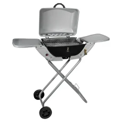 Druline 2in1 50mbar - GASGRILL Tischgrill - Standgrill Mit Deckel Und Standfuß | Faltbar | 2 Räder | Grill BBQ - Standgasgrill - CampingGrill Klappgrill - BalkonGrill - PartyGrill - Kleiner Grill Für Den Flexiblen Einsatz Auf Festivals, Auf Terrasse/Bal