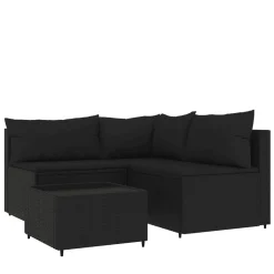 VidaXL 4-tlg. Garten-Lounge-Set Mit Kissen Schwarz Poly Rattan