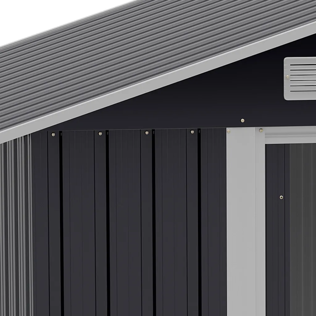 Outsunny Gerätehaus Mit 2 Schiebetüren Metall Gartenhaus 2,6 M² Geräteschuppen Verzinkter Stahl Dunkelgrau 195,5 X 153 X 188 Cm 7 Outsunny Gerätehaus Mit 2 Schiebetüren Metall Gartenhaus 2,6 M² Geräteschuppen Verzinkter Stahl Dunkelgrau 195,5 X 153 X 188 Cm – Bild 7