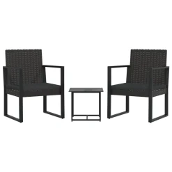 VidaXL 3-tlg. Garten-Lounge-Set Mit Kissen Schwarz Poly Rattan