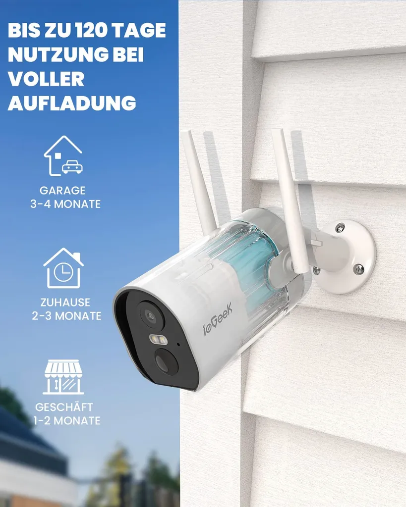 IeGeek 2K 3MP Überwachungskamera Aussen Akku, Kabellose WLAN Kamera Outdoor Mit PIR Bewegungsmelder, Personen/Autoerkennung, Farbnachtsicht, 2-Wege Audio, Arbeit Mit Alexa, IP65 2 IeGeek 2K 3MP Überwachungskamera Aussen Akku, Kabellose WLAN Kamera Outdoor Mit PIR Bewegungsmelder, Personen/Autoerkennung, Farbnachtsicht, 2-Wege Audio, Arbeit Mit Alexa, IP65 – Bild 2