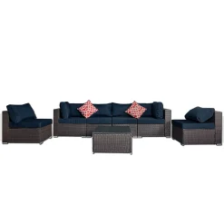 Mucola Gartenmöbel Sitzgruppe Sofa Braun Blau Sitzkissen Lounge Polyrattan Rattanmöbel Möbel Sitzgarnitur Set Couch Gartenset Essgruppe Gartengarnitur XXL Marineblau -Garten- & Gewächshäuser Geschäft 67ff745f92f1f917652b692136f1ac03