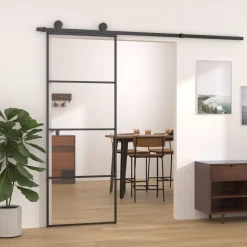 VidaXL Schiebetür Aluminium Und ESG Glas 76x205 Cm Schwarz