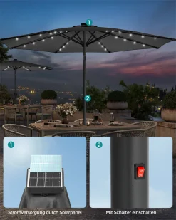 SONGMICS Sonnenschirm 300 Cm Mit LED-Solar-Beleuchtung, 32 LED-Lämpchen, UV-Schutz UPF 50+, Beidseitig Um 30° Knickbar, Ohne Ständer, Grau GPU33GY 10 SONGMICS Sonnenschirm 300 Cm Mit LED-Solar-Beleuchtung, 32 LED-Lämpchen, UV-Schutz UPF 50+, Beidseitig Um 30° Knickbar, Ohne Ständer, Grau GPU33GY -Garten- & Gewächshäuser Geschäft 684e1be7593af0b8996c53287c4bf8fe