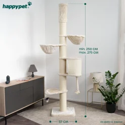 HAPPYPET Kratzbaum XXL Deckenhoch Mit Großer Höhle | 250-275 Cm | Extra Stabiler Deckenspanner | 18 Cm Sisalstämme | Liegemulden Bis 15 Kg | E E1 Holzplatten | Main Coon -Garten- & Gewächshäuser Geschäft 687eb1855c7a472b5991880c4e29cef3