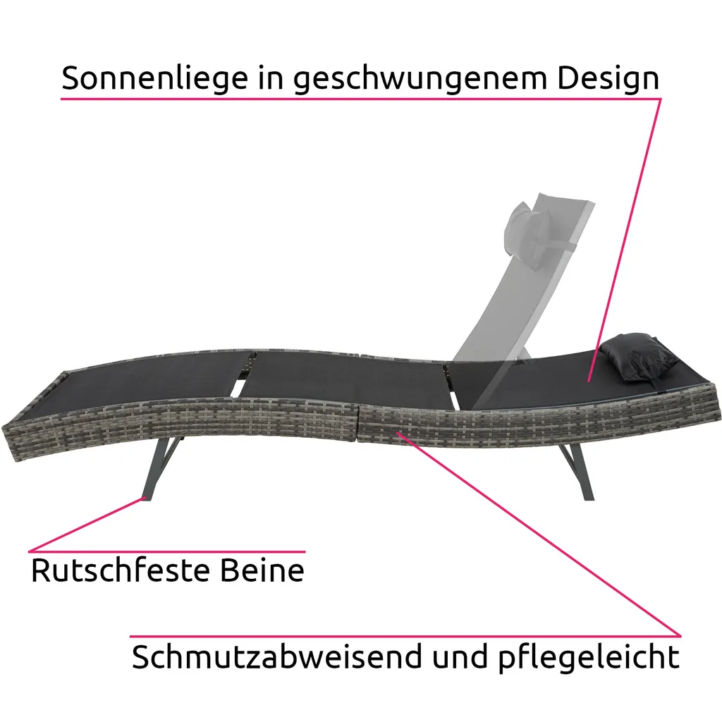 Tectake Sonnenliege Rattan Delphine - Dunkelgrau 4 Tectake Sonnenliege Rattan Delphine - Dunkelgrau – Bild 4