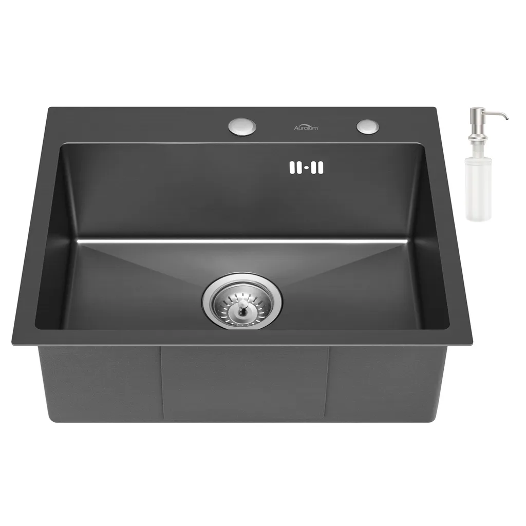 Auralum Rechteckige Küchenspüle 55 * 45CM, Edelstahl Einbau Spülbecken Ab 60er Unterschrank Inkl. Ablaufgarnitur, Schwarzgrau 2 Auralum Rechteckige Küchenspüle 55 * 45CM, Edelstahl Einbau Spülbecken Ab 60er Unterschrank Inkl. Ablaufgarnitur, Schwarzgrau – Bild 2