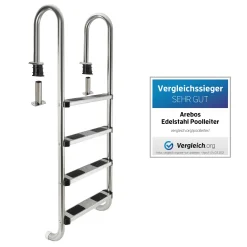 AREBOS Edelstahl Poolleiter, Mit Antirutschpads Auf Den Sprossen, Einstiegsleiter Silber, Einbauleiter 4 Stufen