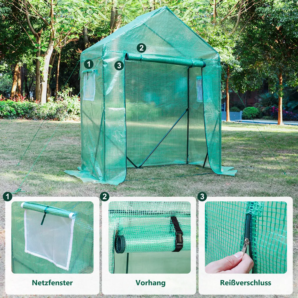 Yorbay Foliengewächshaus Gewächshaus Für Tomaten, Mit Gitternetzfolie Für Garten Zur Aufzucht, Spitzdach, Grün, 150×70×190cm (LxBxH) Mehrweg 5 Yorbay Foliengewächshaus Gewächshaus Für Tomaten, Mit Gitternetzfolie Für Garten Zur Aufzucht, Spitzdach, Grün, 150×70×190cm (LxBxH) Mehrweg – Bild 5