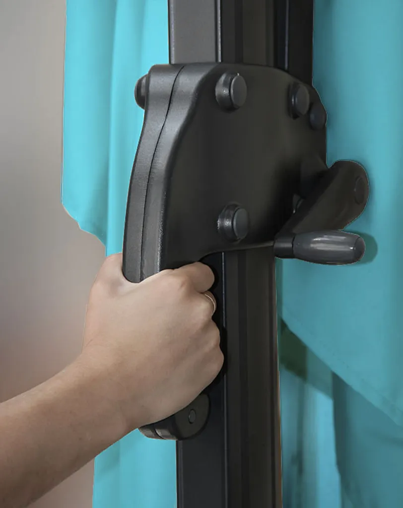 Mendler Gastronomie-Ampelschirm HWC-A96, 3x4m (Ø5m) Polyester Alu/Stahl 26kg Türkis Ohne Ständer, Drehbar 4 Mendler Gastronomie-Ampelschirm HWC-A96, 3x4m (Ø5m) Polyester Alu/Stahl 26kg Türkis Ohne Ständer, Drehbar – Bild 4