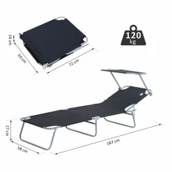 Outsunny Sonnenliege Gartenliege Wellnessliege Strandliege Klappbar Mit Sonnenschutz (Schwarz) -Garten- & Gewächshäuser Geschäft 6943aacdb09ce7223a2cf5f24407959d