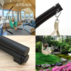 Amanka Hängestuhlgestell 210cm | Hängesessel-Stand Ständer Aus Stahl In Schwarz | Belastbarkeit Max. 150KG | Perfekt Für XXL Mehrpersonen-Hängestühle Hängesessel Hängesitz | Freistehendes Metallgestell | Innen- Und Außenbereich -Garten- & Gewächshäuser Geschäft 695b83d3e4dc82f17a1799ea8e3fde6a