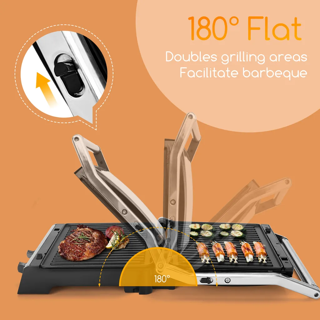 Aigostar Kontaktgrill, Sandwichmaker, 180° Aufklappbar Als Tischgrill, Panini Grill Mit Abnehmbaren Platten, Regelbarer Thermostat &Timer, Antihaftbeschichtet, 2000W 5 Aigostar Kontaktgrill, Sandwichmaker, 180° Aufklappbar Als Tischgrill, Panini Grill Mit Abnehmbaren Platten, Regelbarer Thermostat &Timer, Antihaftbeschichtet, 2000W – Bild 5