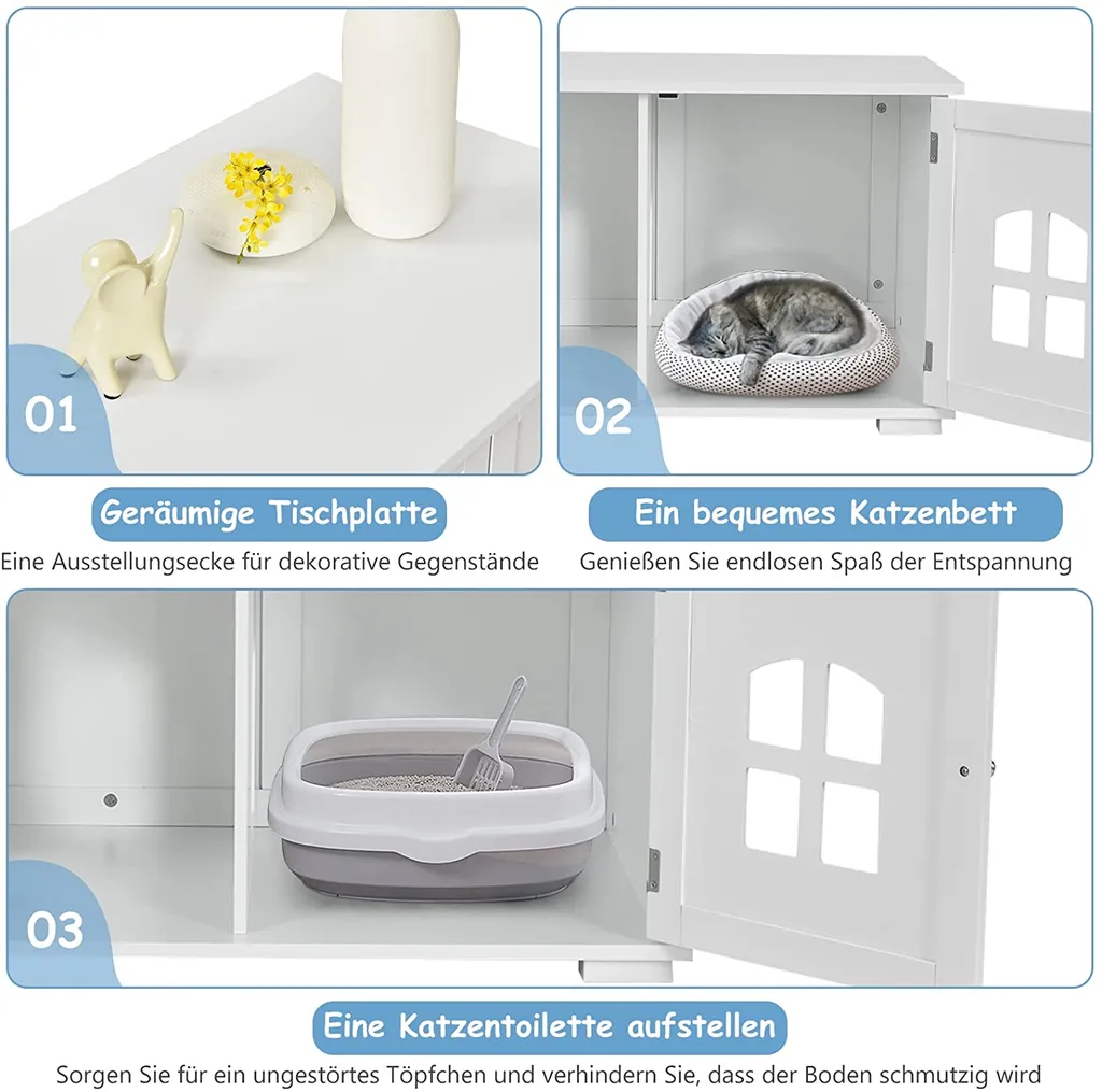 COSTWAY Katzenhaus Katzenklo Mit 2 Magnetischer Türen, Kleintierhaus Holz Katzentoilette, Katzenschrank Haustier Haus Tierhaus 81x53x49cm (Weiß) 3 COSTWAY Katzenhaus Katzenklo Mit 2 Magnetischer Türen, Kleintierhaus Holz Katzentoilette, Katzenschrank Haustier Haus Tierhaus 81x53x49cm (Weiß) – Bild 3
