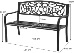 COSTWAY Gartenbank Parkbank Mit Welcome, 3 Sitzer Metallbank Gusseisen, Eisenbank Stahlrahmen, Sitzbank Belastbar Bis 320kg, Ruhebank Mit Rückenlehnen (Welcome-Schwarz) -Garten- & Gewächshäuser Geschäft 69b255599887dd14654c58057d5e2f26