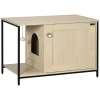 PawHut Katzenschrank Für Katzentoilette, Katzenhaus Mit Magnetischer Tür, Katzenklo, Katzenhöhle Mit Spielball, Beistelltisch, Erhöhtes Design, Eiche, 80 X 48 X 55 Cm
