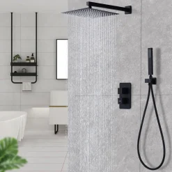 Aihom Thermostat Unterputz Duschsystem Schwarz Regendusche Duschset Duscharmatur Badezimmer Kopfbrause Handbrause Mit Messing Thermostat 38℃ Duschset Unterputz, Schwarz