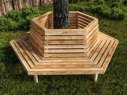 Baßner Holzbau Sechseck Baumbank XXL Lärchenholz Unbehandelt Innendurchmesser 119cm