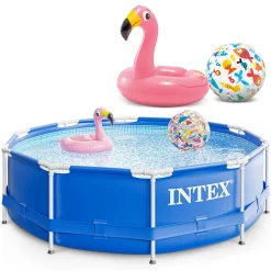Intex 305x76 Cm Prism Metal Frame Swimming Pool Schwimmbecken 28200 Mit Extra-Zubehör Wie: Schwimmreifen Und Strandball