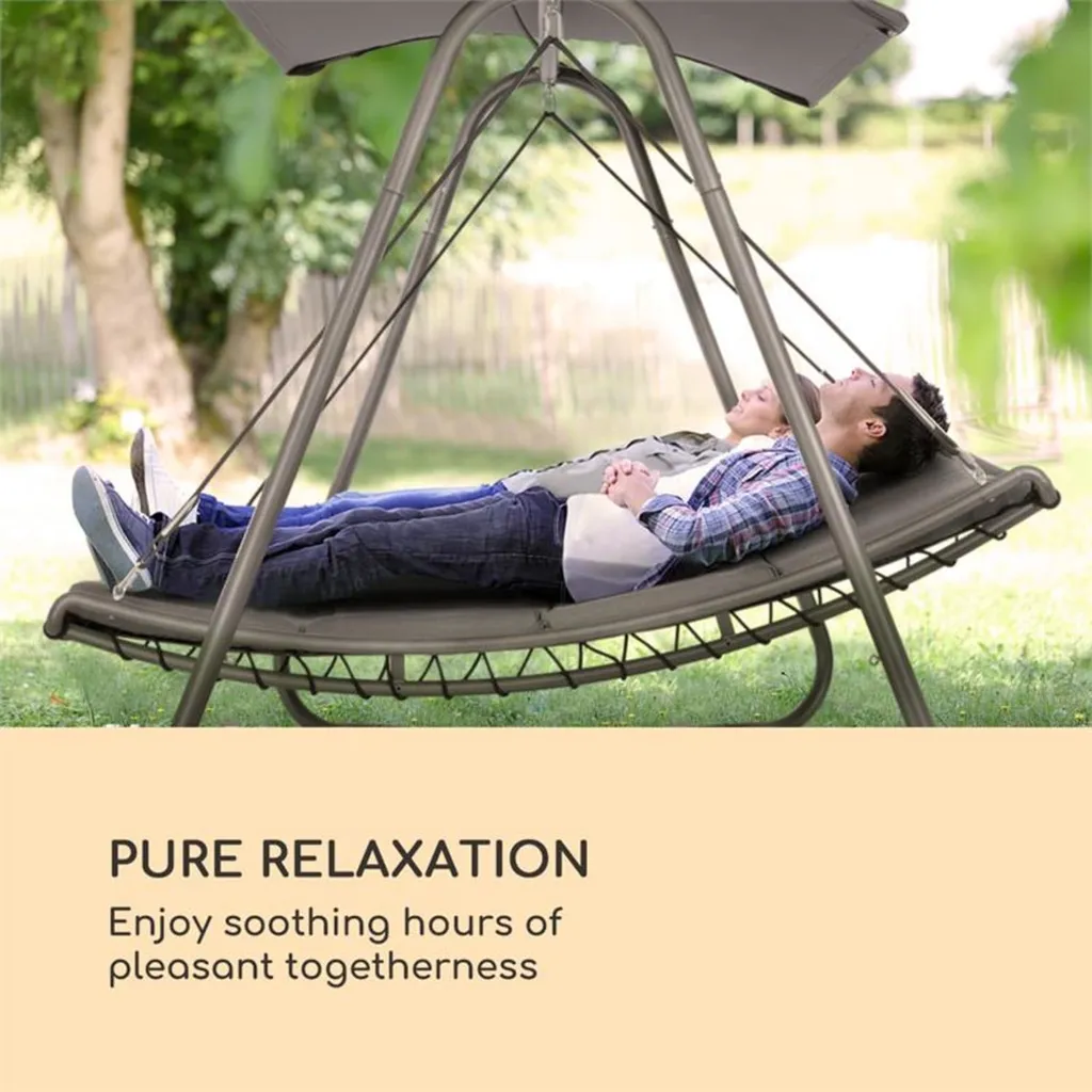 Blumfeldt Garden Grove Gartenliege - Schwingliege Swing Bed, Pulverbeschichteter Stahlrahmen, Liegefläche Mit Abziehbarem Und Waschbarem Bezug, 6 Cm Hohe Polsterung, Grau 2 Blumfeldt Garden Grove Gartenliege - Schwingliege Swing Bed, Pulverbeschichteter Stahlrahmen, Liegefläche Mit Abziehbarem Und Waschbarem Bezug, 6 Cm Hohe Polsterung, Grau – Bild 2